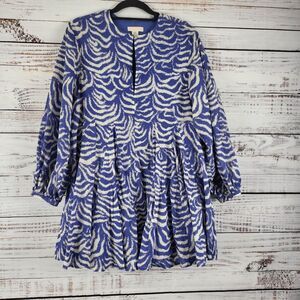 H&M Tunic Top XS Womens Long Sleeve V Neck Pullover Blue White Flowy Classic